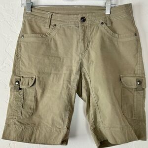 Kuhl Shorts Khaki Chino Tan Beige Solid Bermuda Side Cargo Pocket Hiking Outdoor